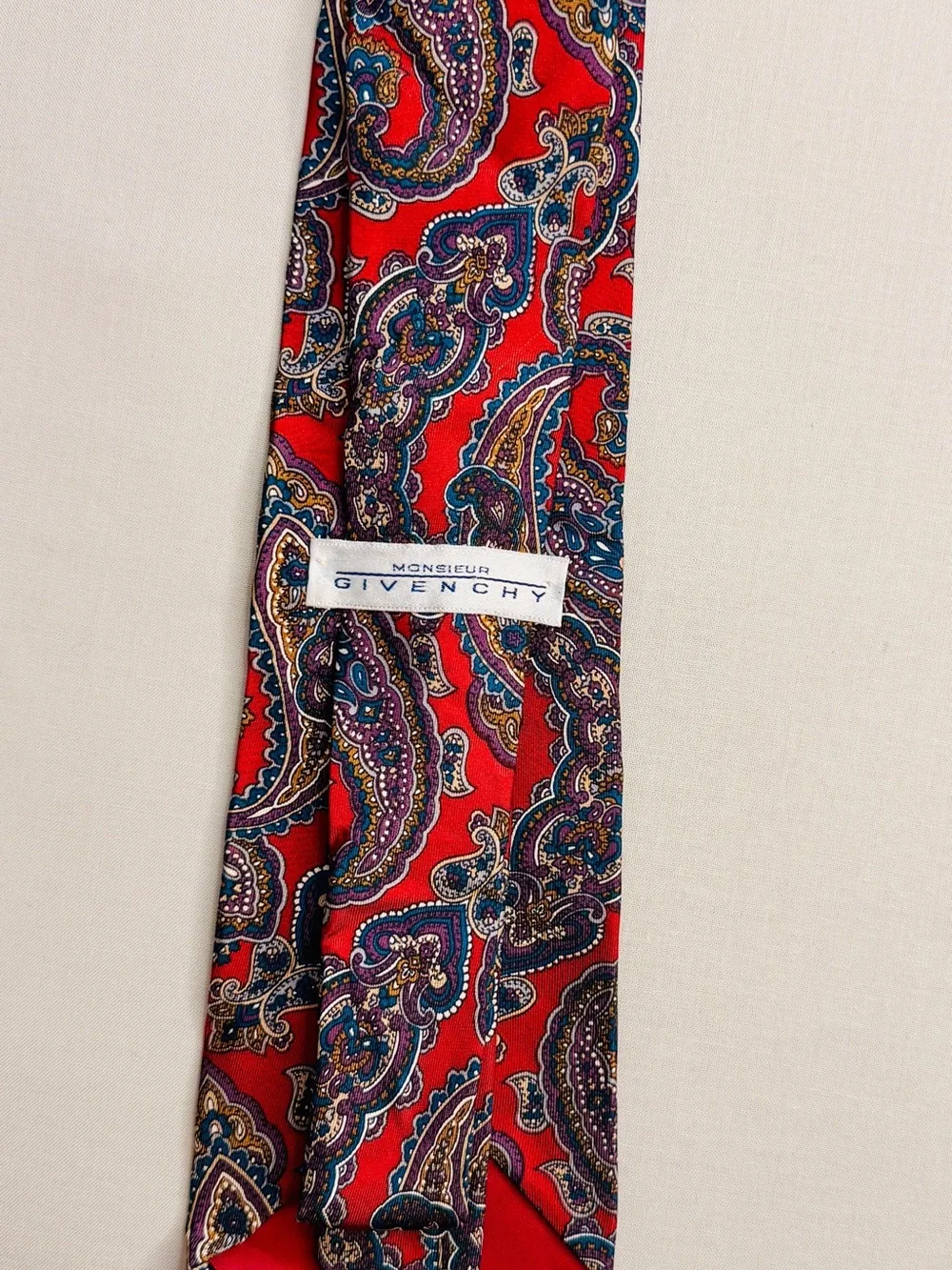 Givenchy Red and Navy Paisley Silk Tie